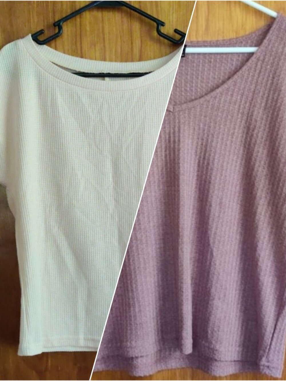 Two Short Sleeve Waffle Knit Tops